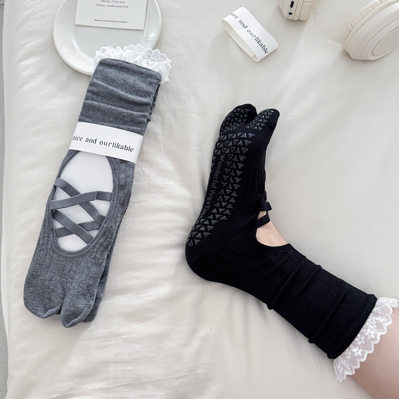 Lace Trim Split Toe Yoga Socks - Yoga Mat 评论和价格